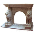 Animal Statues Marble Fireplaces Mantel With Lion